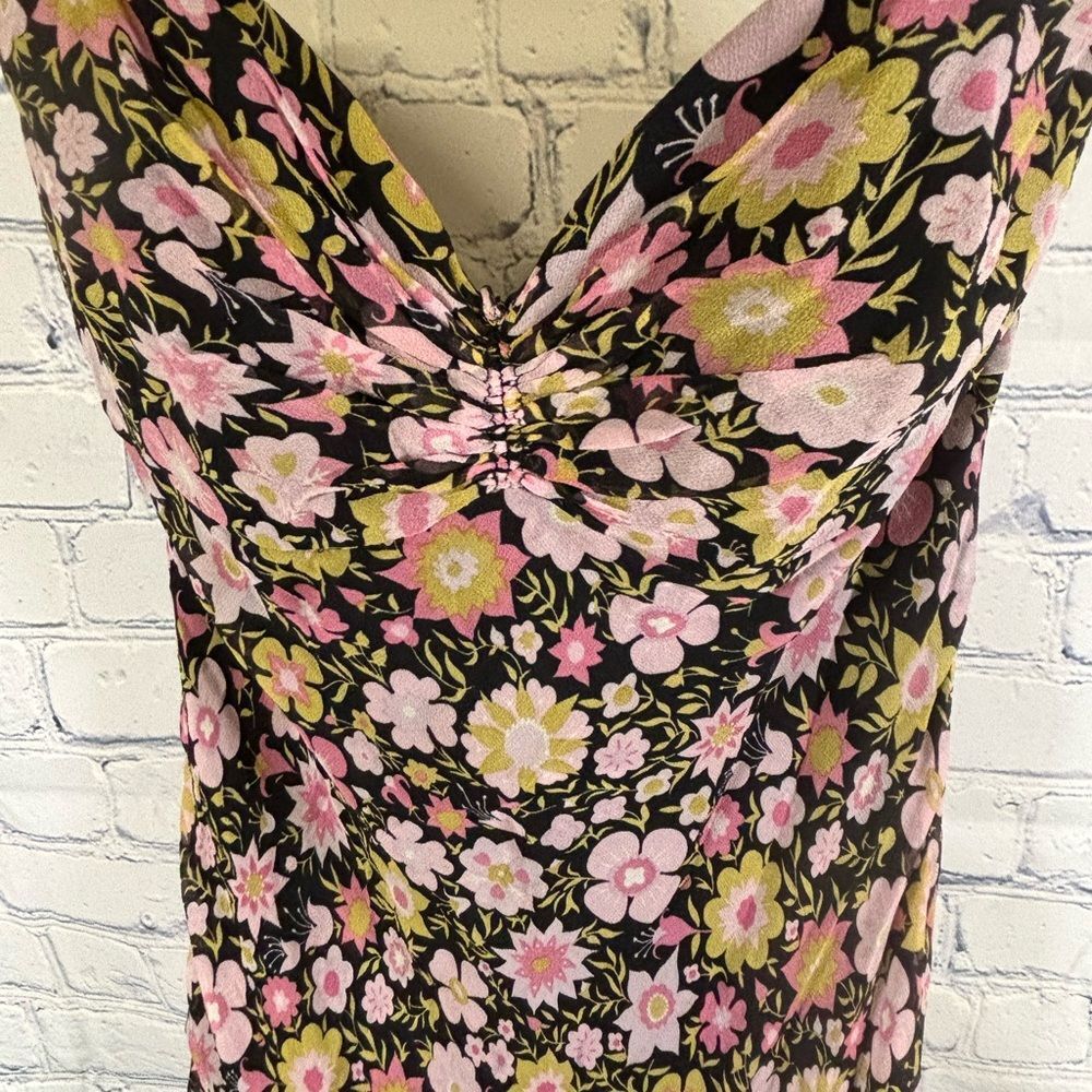 Shoshanna Black Pink Yellow Floral Silk Sweetheart Boho Festival Maxi Dress 10 - Picture 4 of 10